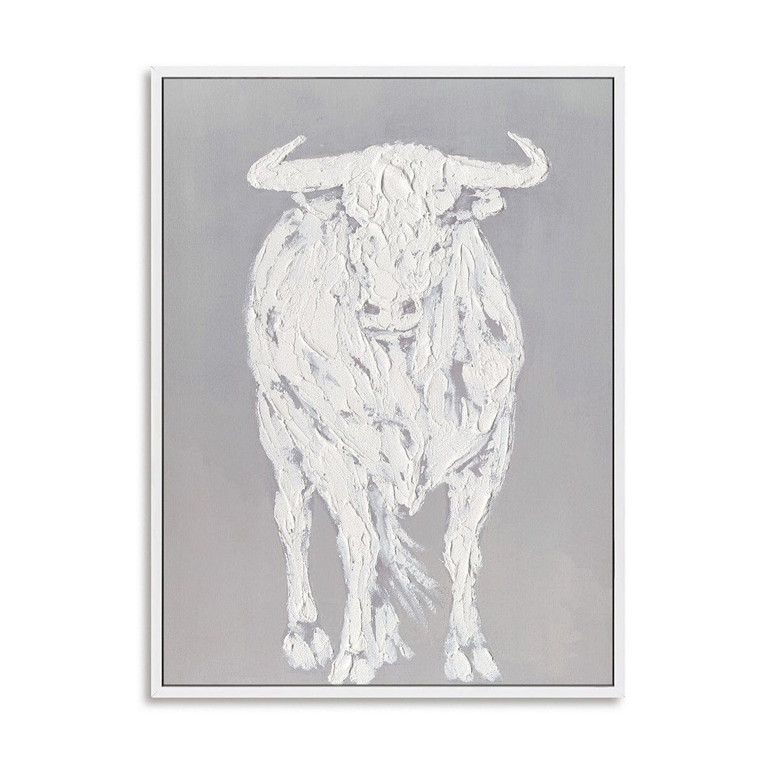 Frontal Bull - White Relief Textured Painting #M0537 Painting artwepaint 