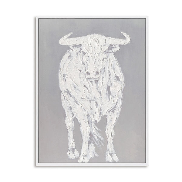 Frontal Bull - White Relief Textured Painting #M0537 Painting artwepaint 