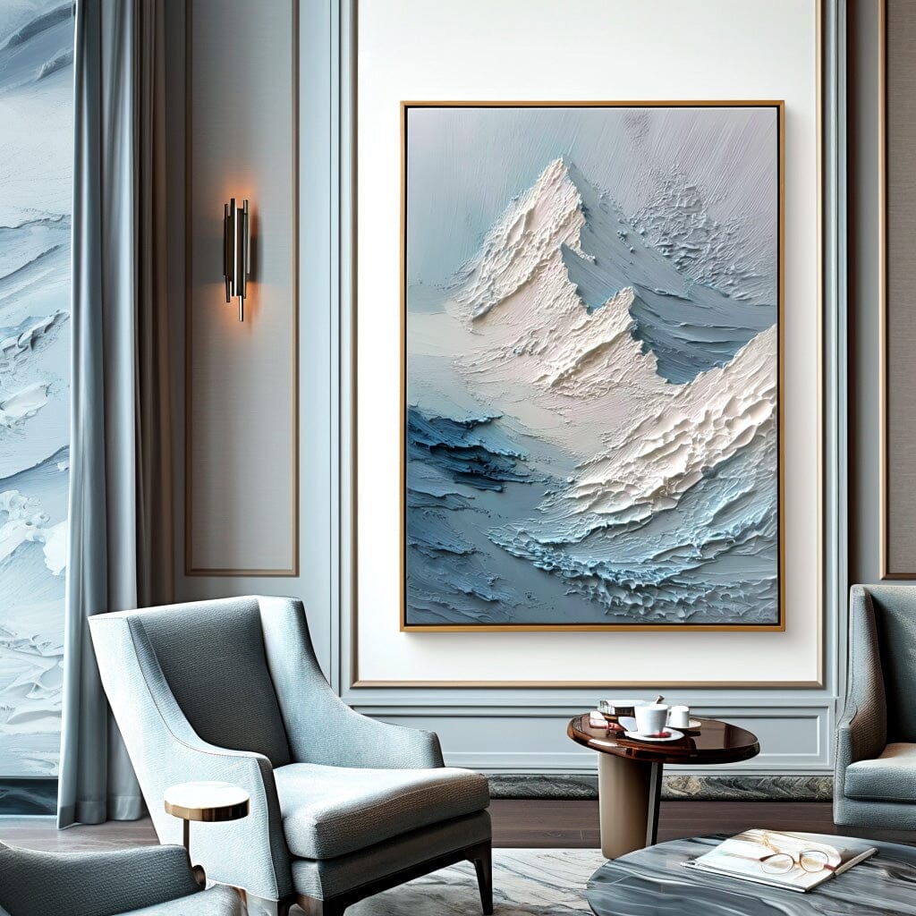Frozen Peaks – White Textured Mountain Painting #85 Painting artwepaint 