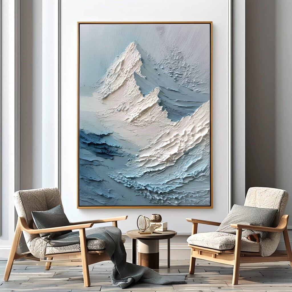Frozen Peaks – White Textured Mountain Painting #85 Painting artwepaint 