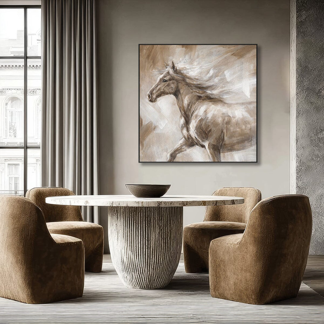 Galloping Horse - Brown and White Running Oil Painting #M0524 Painting artwepaint 