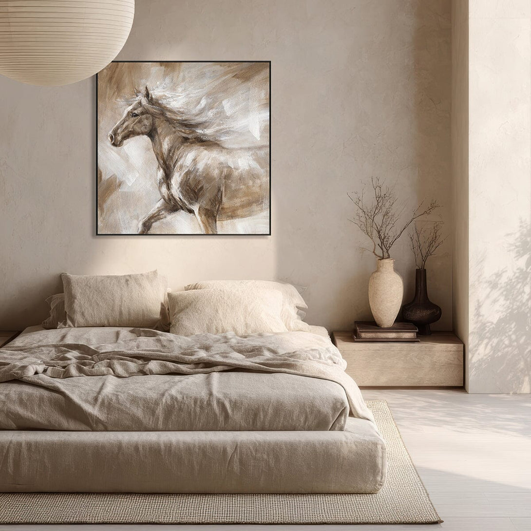 Galloping Horse - Brown and White Running Oil Painting #M0524 Painting artwepaint 