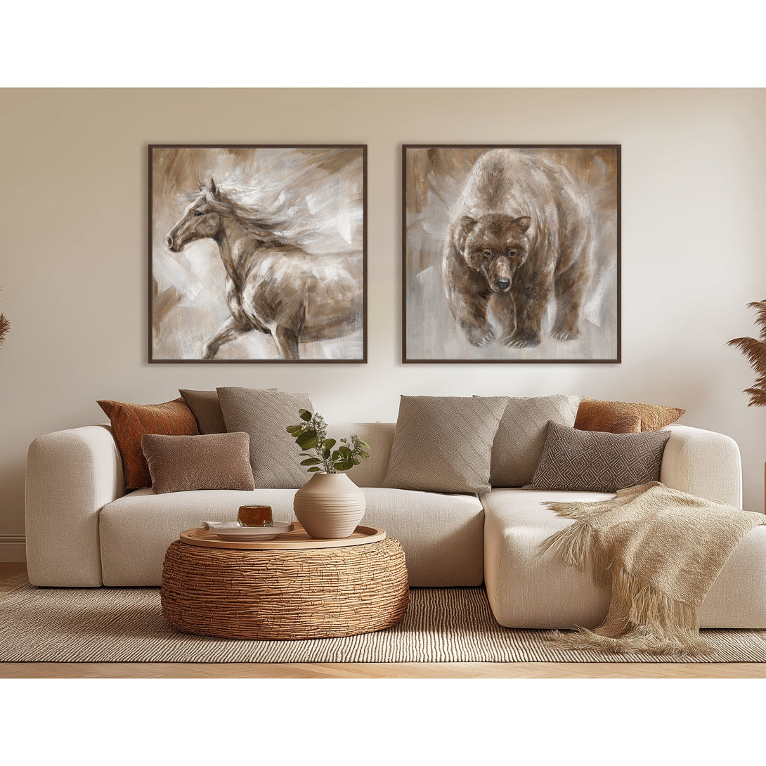 Galloping Horse - Brown and White Running Oil Painting #M0524 Painting artwepaint 