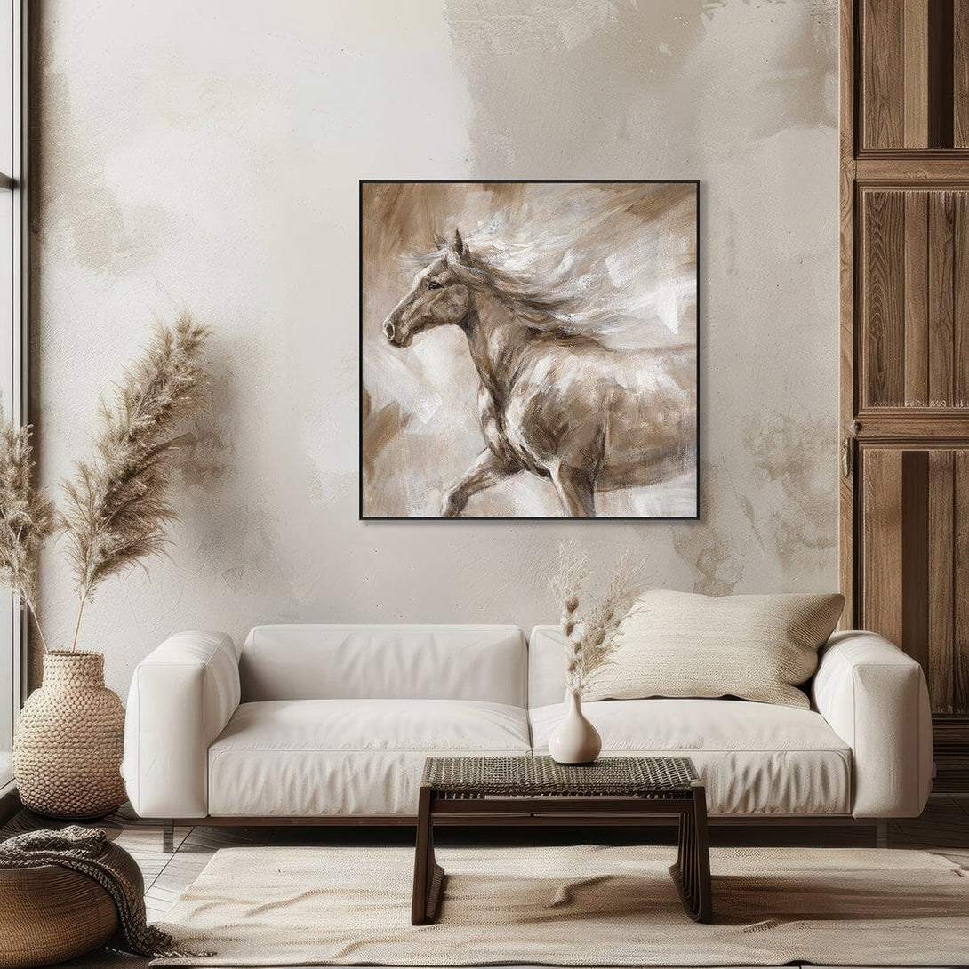 Galloping Horse - Brown and White Running Oil Painting #M0524 Painting artwepaint 
