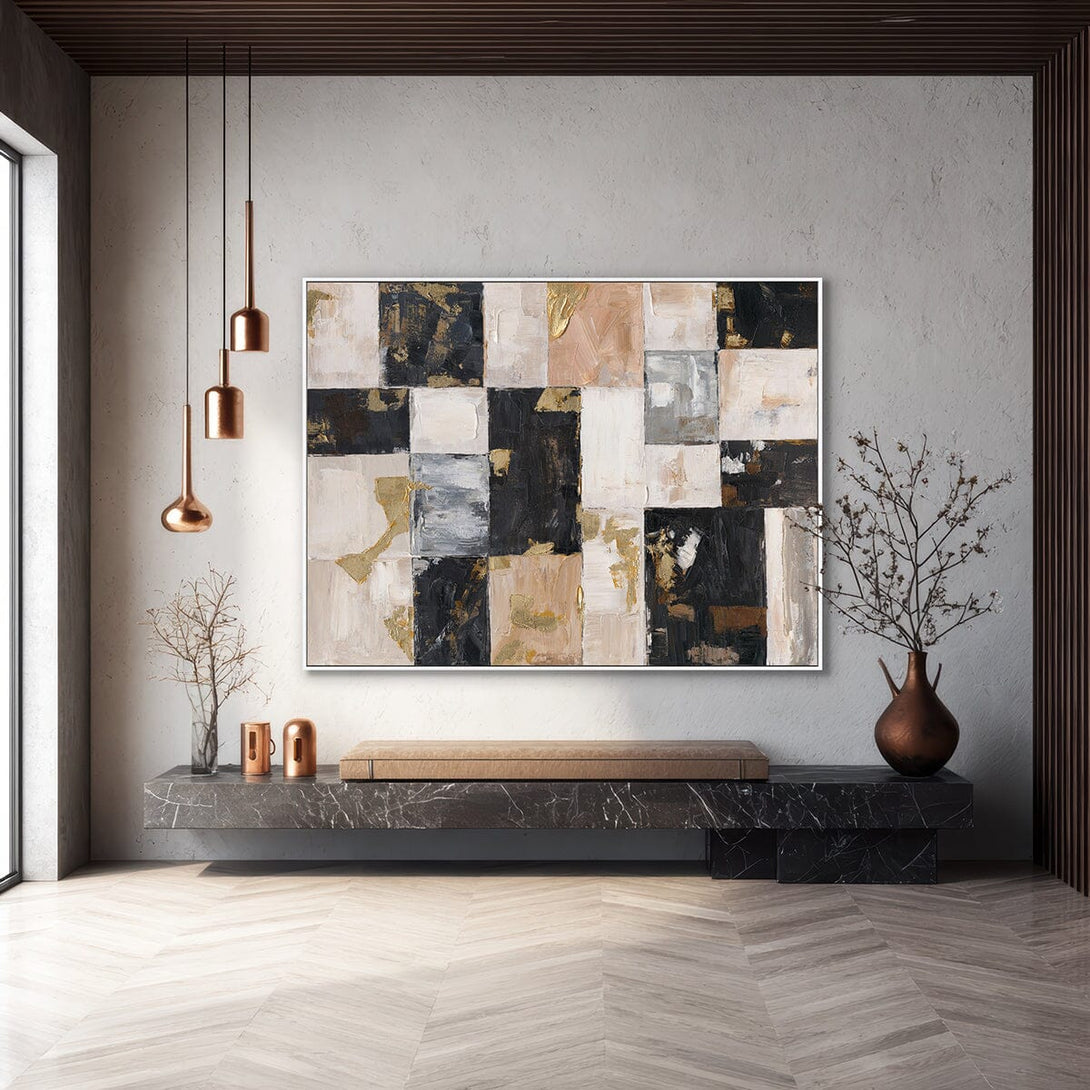 Gilded Blocks-Black & Beige Abstract Painting #P4696 Painting artwepaint 