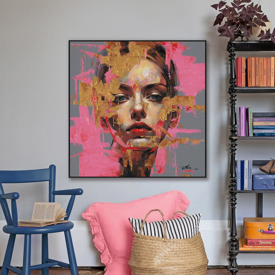 Golden Aura - Pink & Gold Abstract Portrait#M0065 Painting artwepaint 