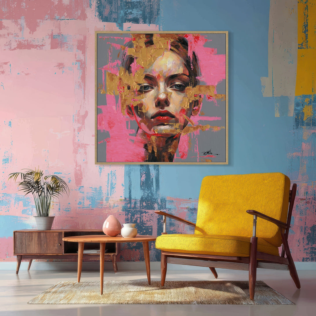 Golden Aura - Pink & Gold Abstract Portrait#M0065 Painting artwepaint 