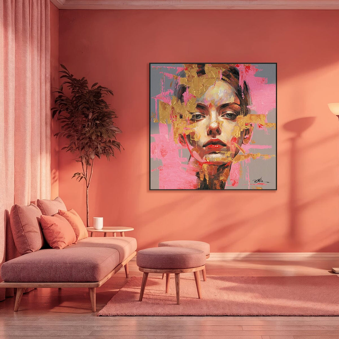 Golden Aura - Pink & Gold Abstract Portrait#M0065 Painting artwepaint 
