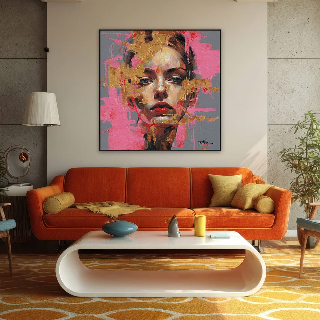 Golden Aura - Pink & Gold Abstract Portrait#M0065 Painting artwepaint 