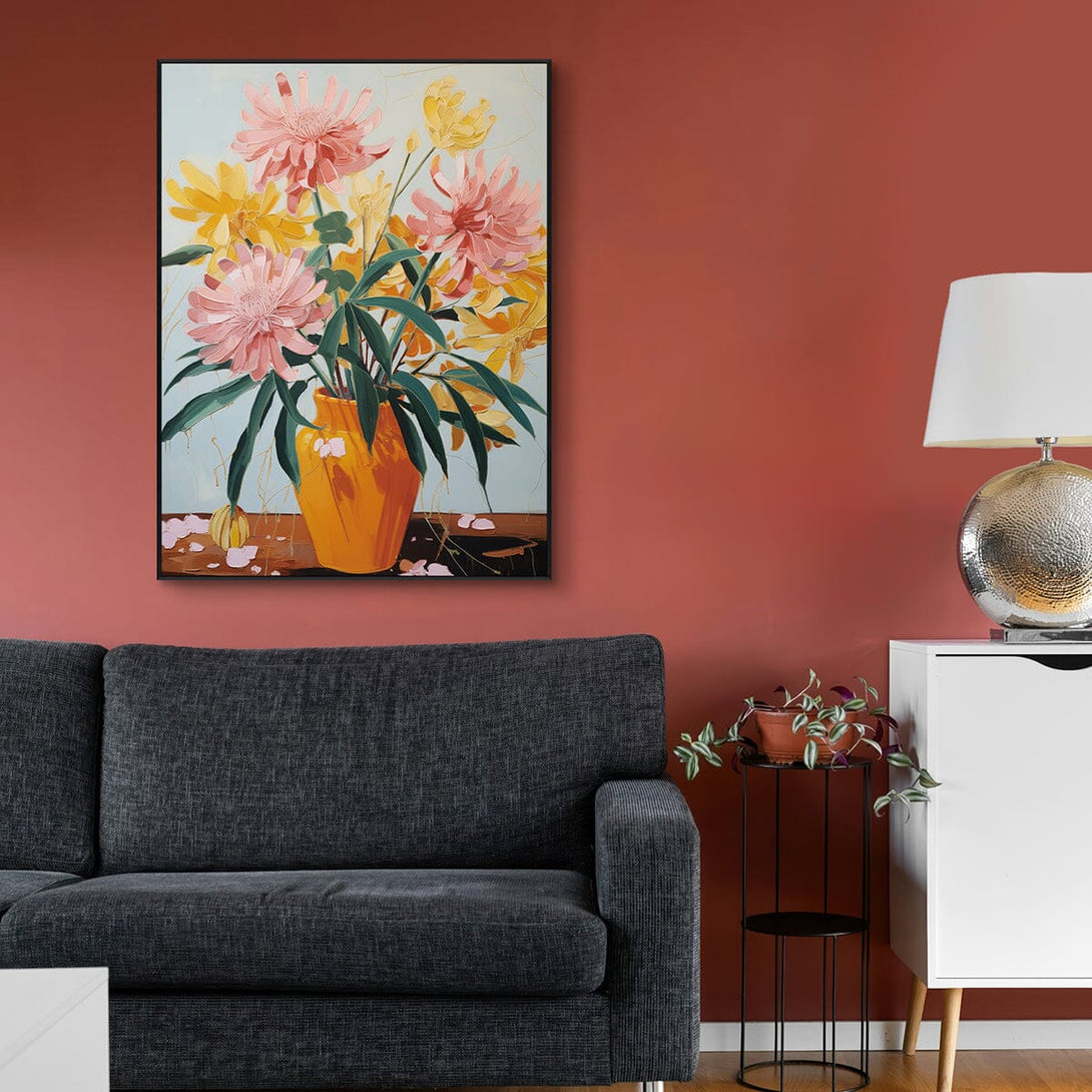 Golden Blossom - Pink and Yellow Floral Vase Painting #MV0919(38) Painting artwepaint 