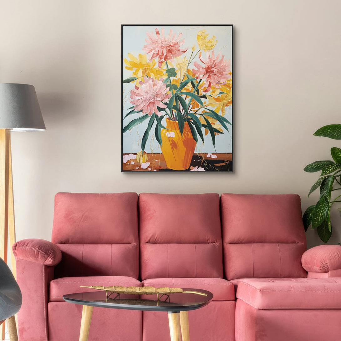 Golden Blossom - Pink and Yellow Floral Vase Painting #MV0919(38) Painting artwepaint 