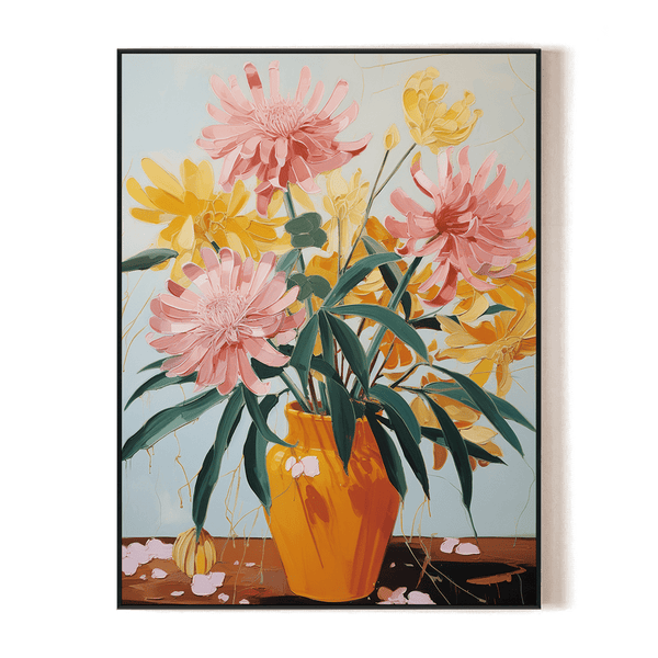 Golden Blossom - Pink and Yellow Floral Vase Painting #MV0919(38) Painting artwepaint 