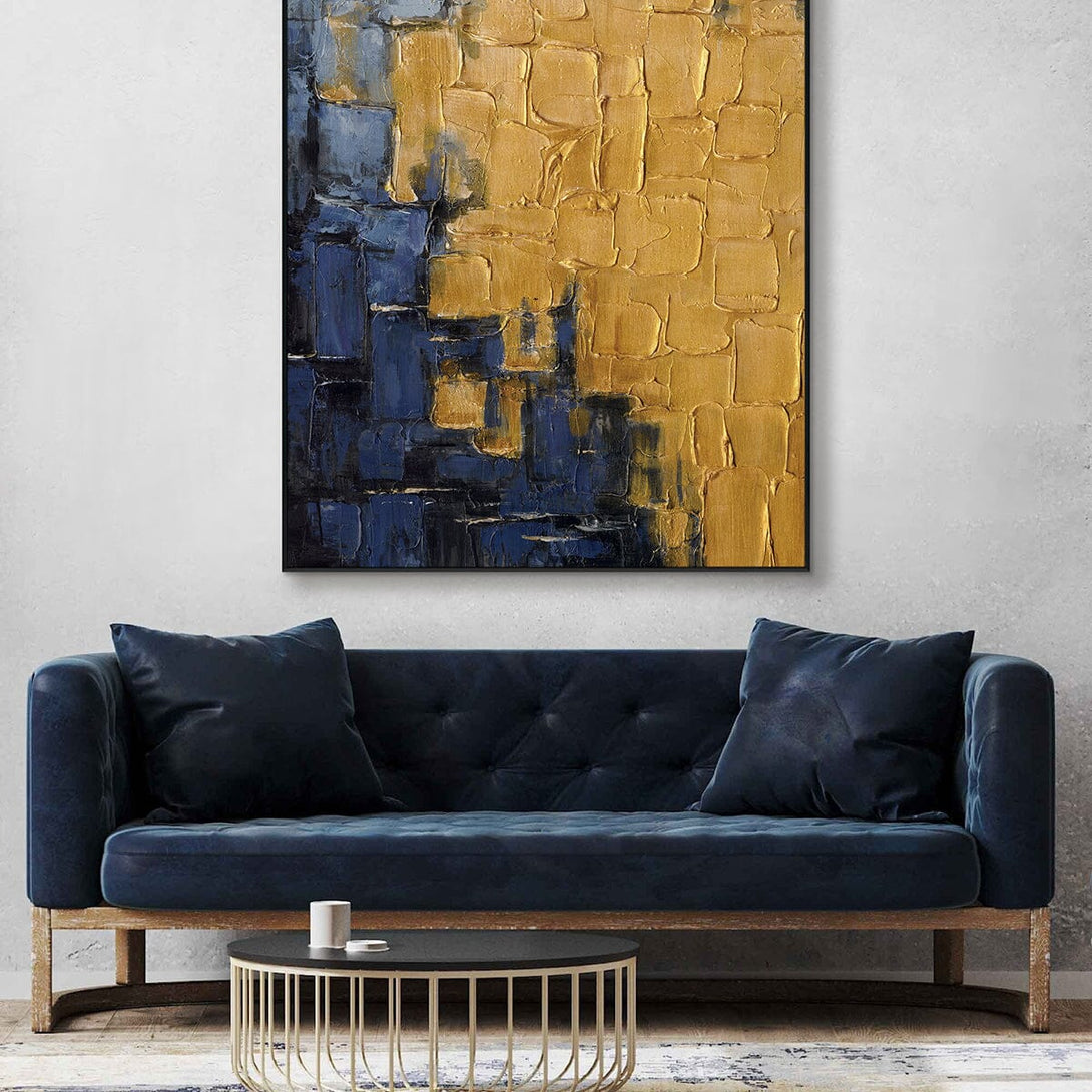 Golden Blue Realm - Blue & Gold Textured Abstract#M3682 Painting artwepaint 