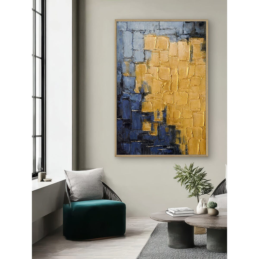 Golden Blue Realm - Blue & Gold Textured Abstract#M3682 Painting artwepaint 
