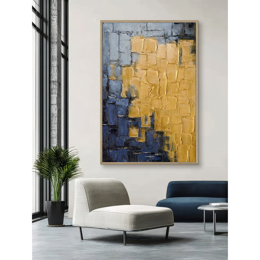 Golden Blue Realm - Blue & Gold Textured Abstract#M3682 Painting artwepaint 
