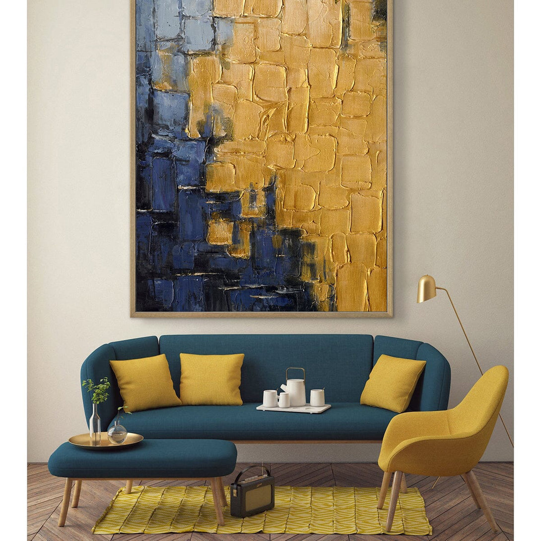 Golden Blue Realm - Blue & Gold Textured Abstract#M3682 Painting artwepaint 