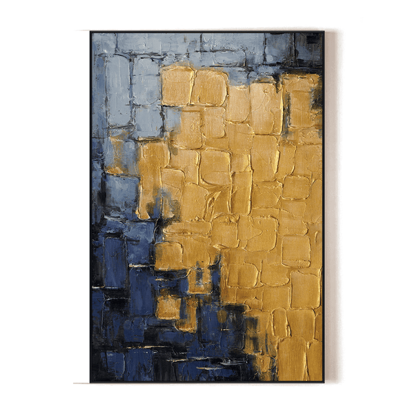 Golden Blue Realm - Blue & Gold Textured Abstract#M3682 Painting artwepaint 
