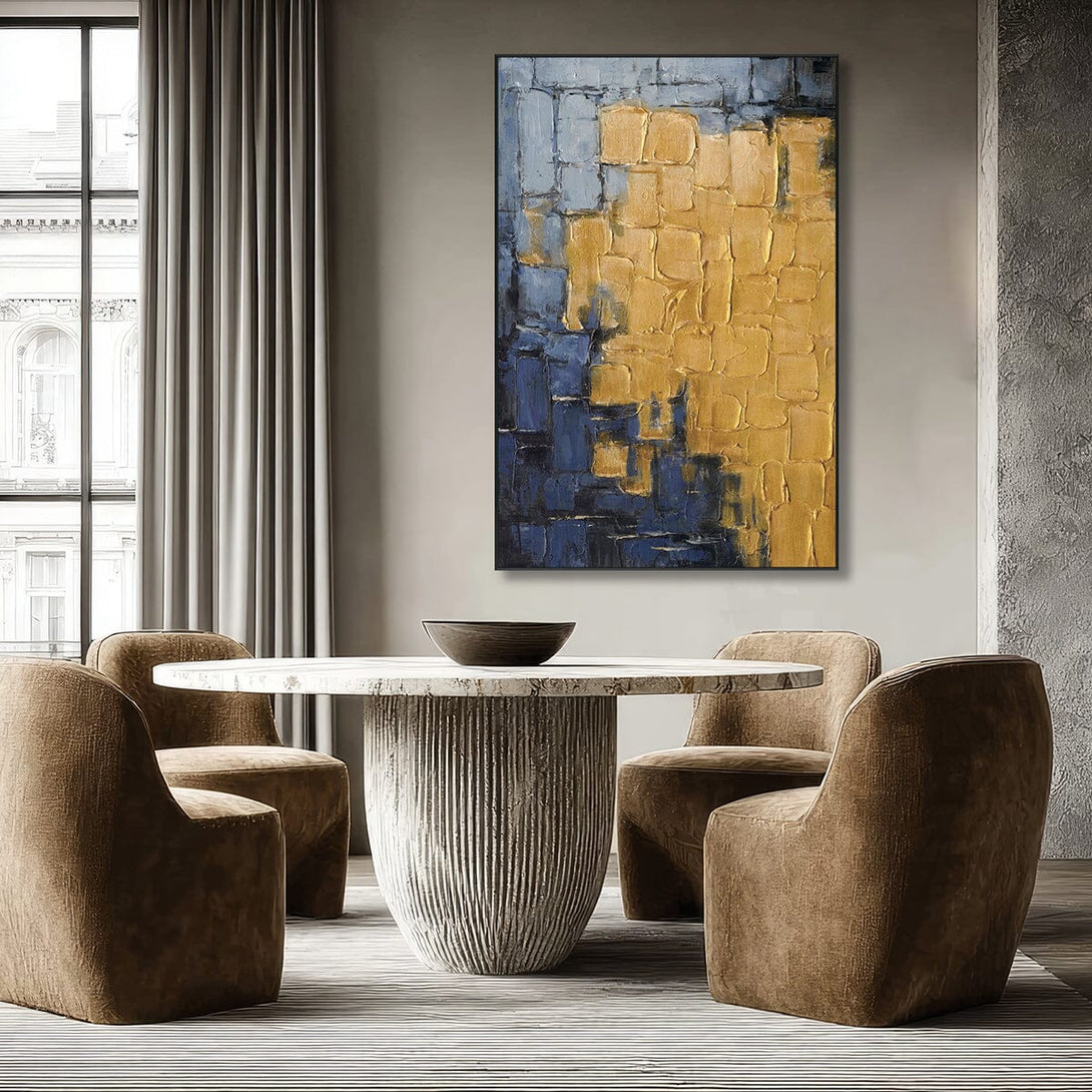 Golden Blue Realm - Blue & Gold Textured Abstract#M3682 Painting artwepaint 