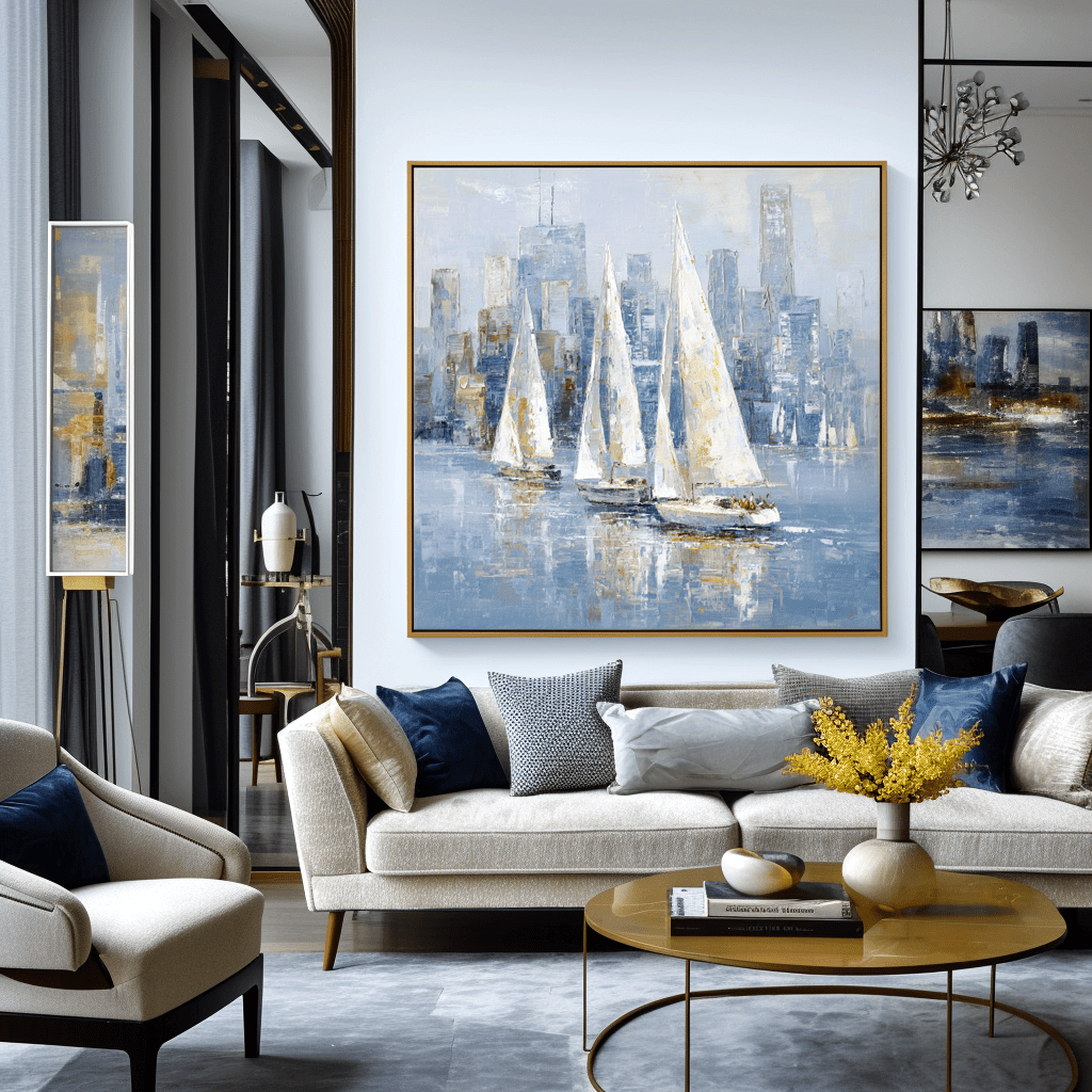 Golden Breeze – Sailboats on Blue Sea Painting #awp62 Painting artwepaint 