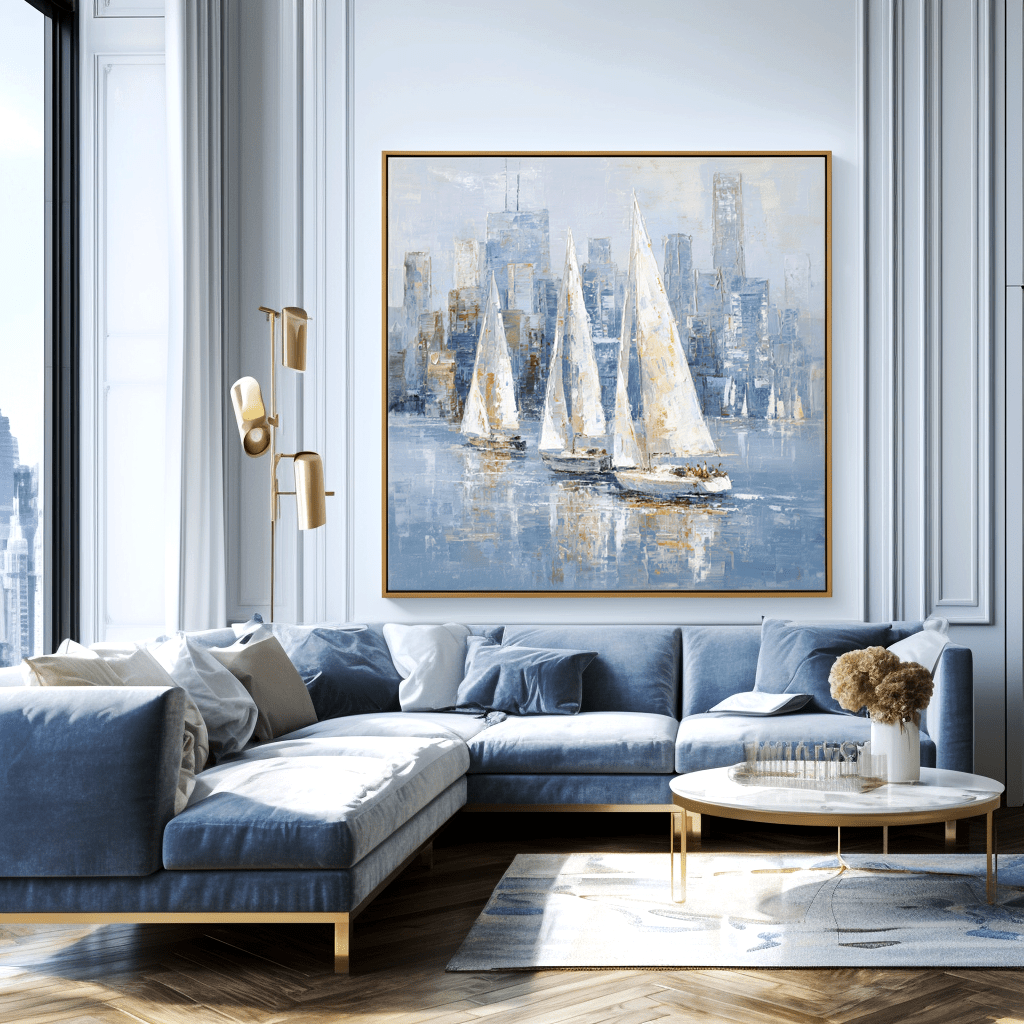 Golden Breeze – Sailboats on Blue Sea Painting #awp62 Painting artwepaint 