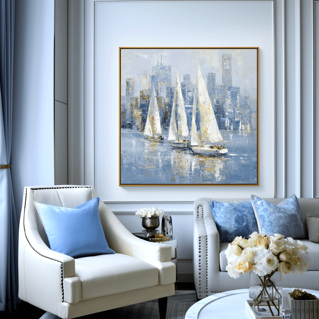 Golden Breeze – Sailboats on Blue Sea Painting #awp62 Painting artwepaint 