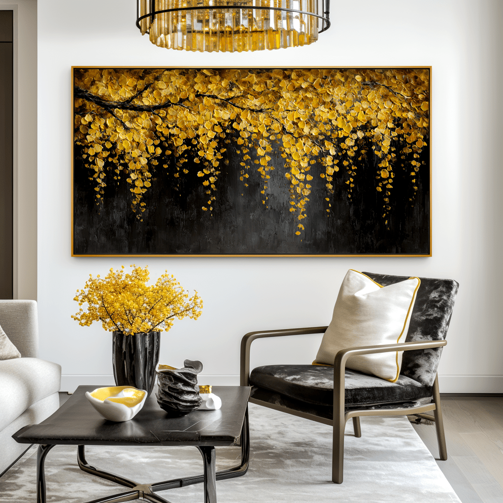 Golden Canopy – Yellow Leaf Abstract Painting #awp35 Painting artwepaint 