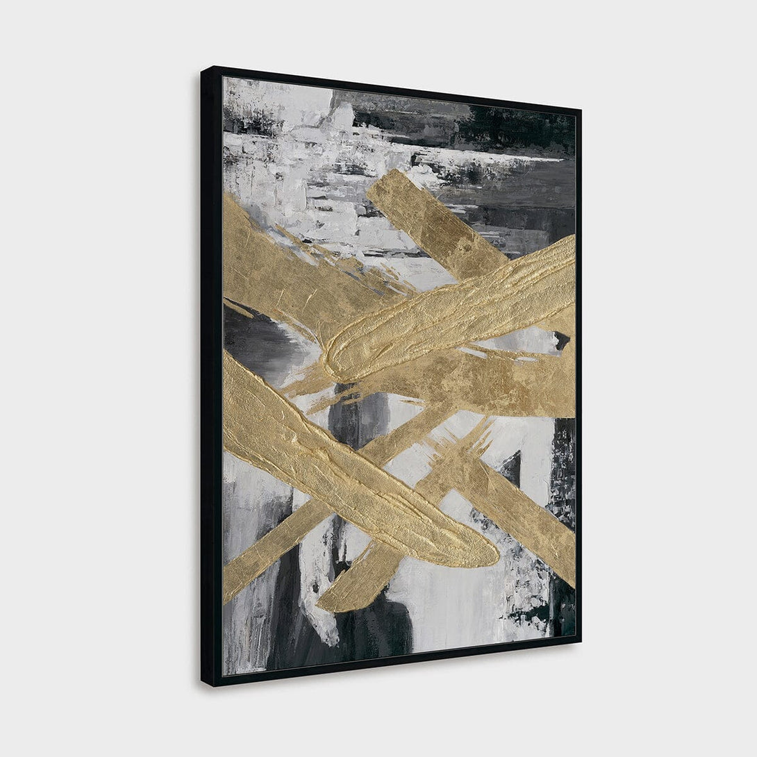 Golden Cross - Black White & Gold Textured Abstract#M3652 Painting artwepaint 