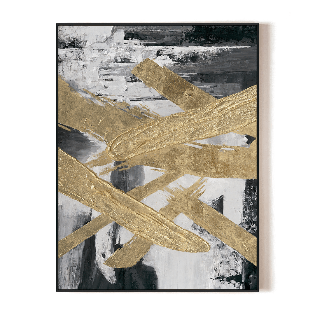 Golden Cross - Black White & Gold Textured Abstract#M3652 Painting artwepaint 