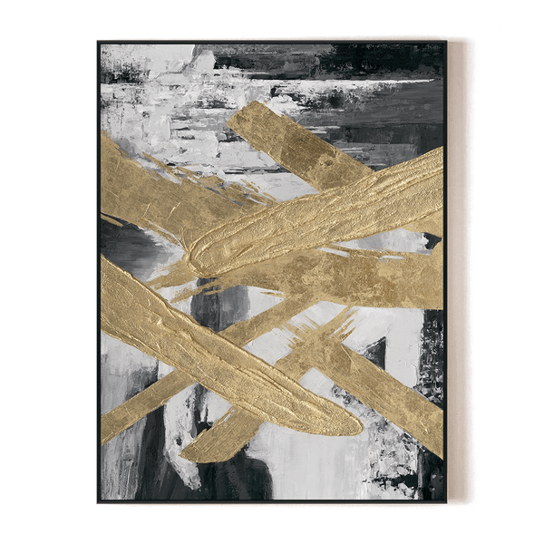 Golden Cross - Black White & Gold Textured Abstract#M3652 Painting artwepaint 