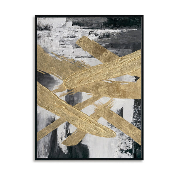 Golden Cross - Black White & Gold Textured Abstract#M3652 Painting artwepaint 