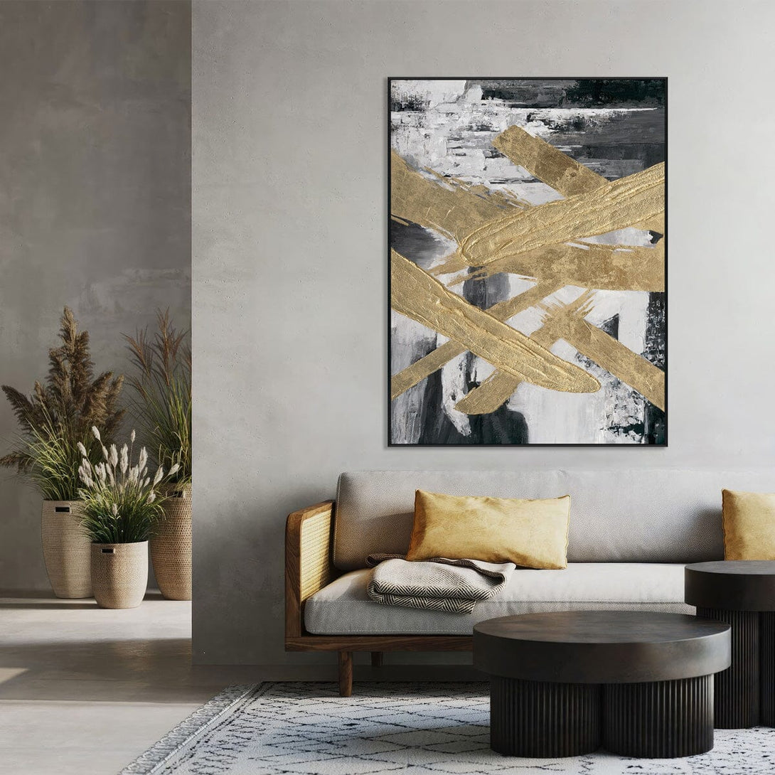 Golden Cross - Black White & Gold Textured Abstract#M3652 Painting artwepaint 