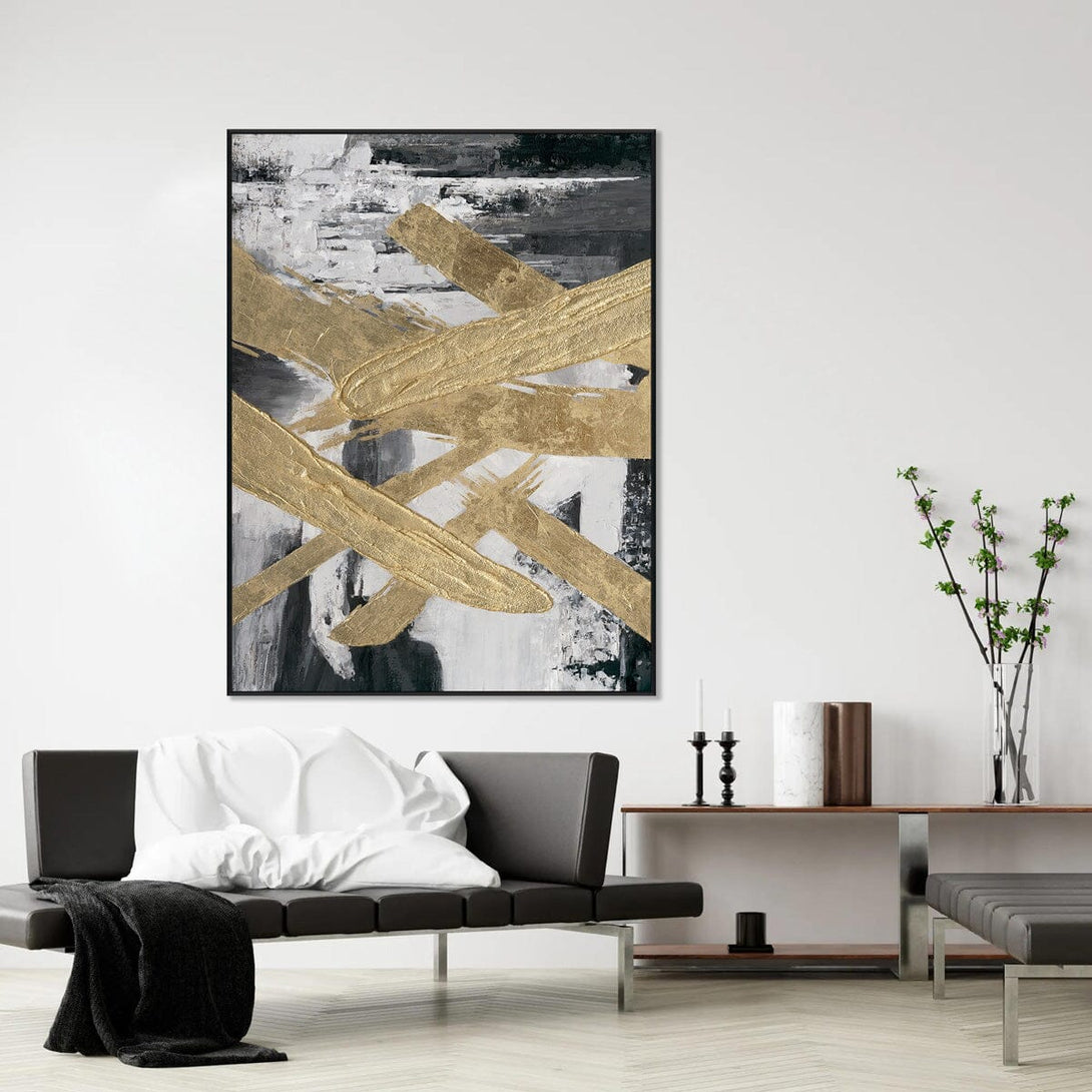 Golden Cross - Black White & Gold Textured Abstract#M3652 Painting artwepaint 