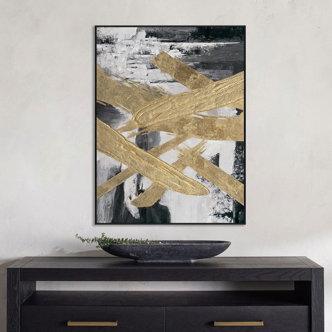 Golden Cross - Black White & Gold Textured Abstract#M3652 Painting artwepaint 