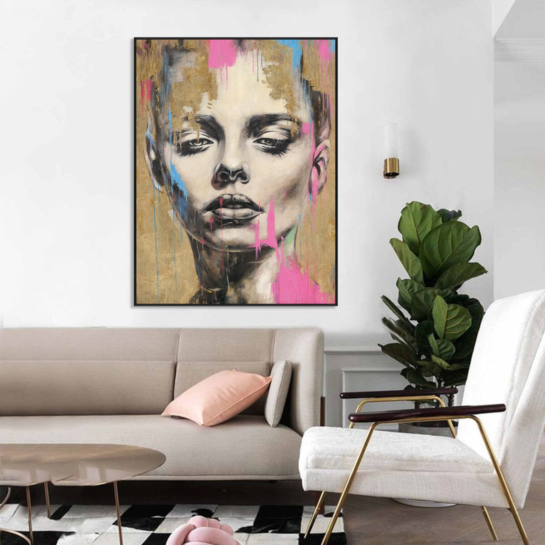 Golden Drips-Pink Abstract Portrait #P2632 Painting artwepaint 