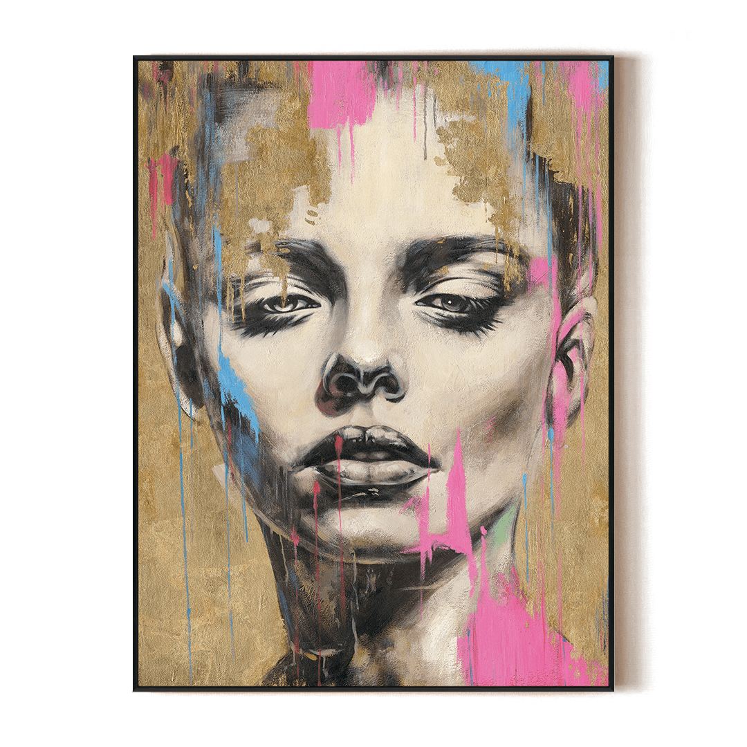 Golden Drips-Pink Abstract Portrait #P2632 Painting artwepaint 