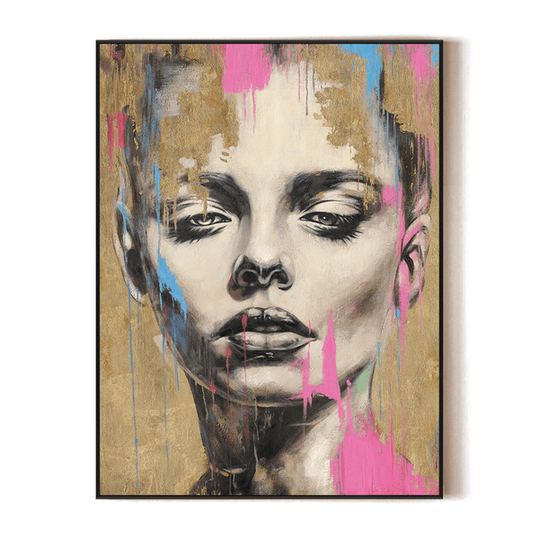 Golden Drips-Pink Abstract Portrait #P2632 Painting artwepaint 