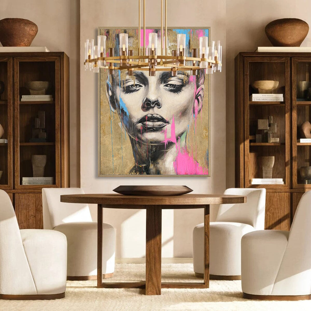 Golden Drips-Pink Abstract Portrait #P2632 Painting artwepaint 