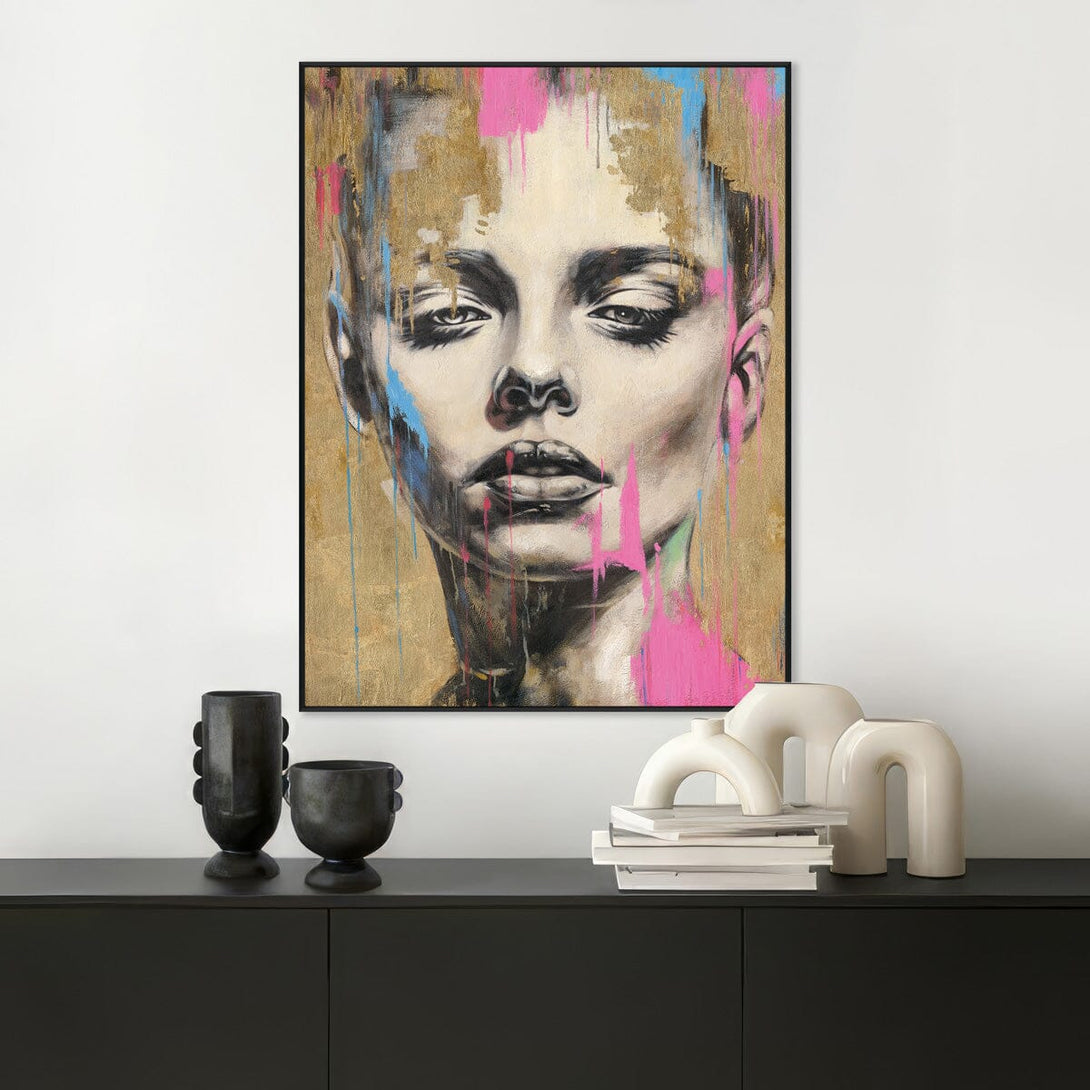 Golden Drips-Pink Abstract Portrait #P2632 Painting artwepaint 