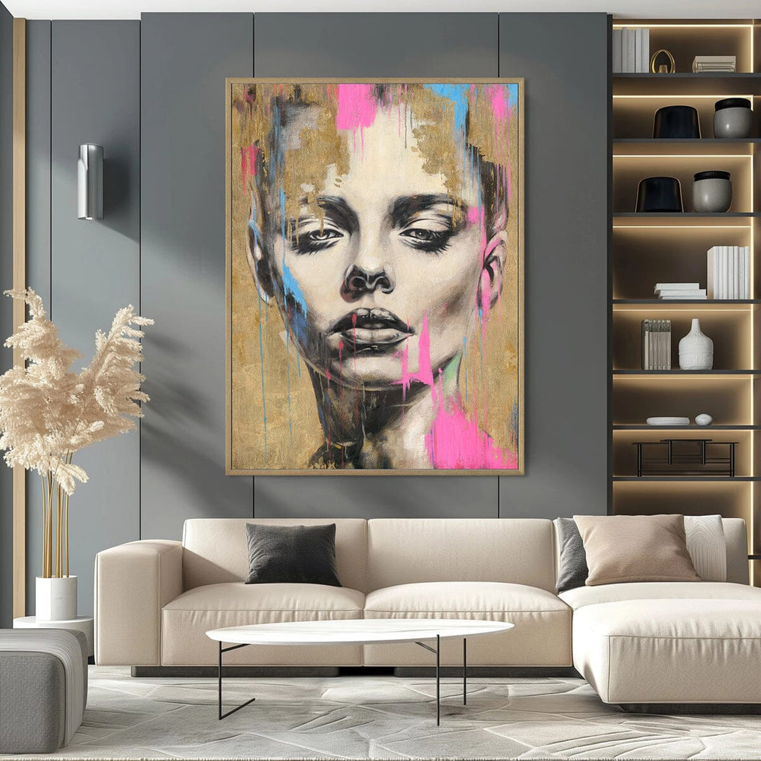 Golden Drips-Pink Abstract Portrait #P2632 Painting artwepaint 