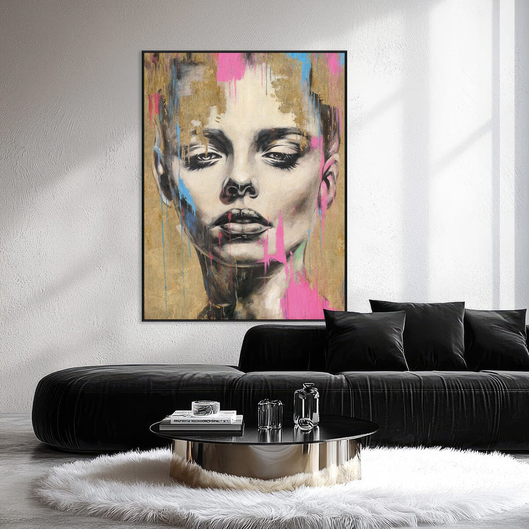 Golden Drips-Pink Abstract Portrait #P2632 Painting artwepaint 