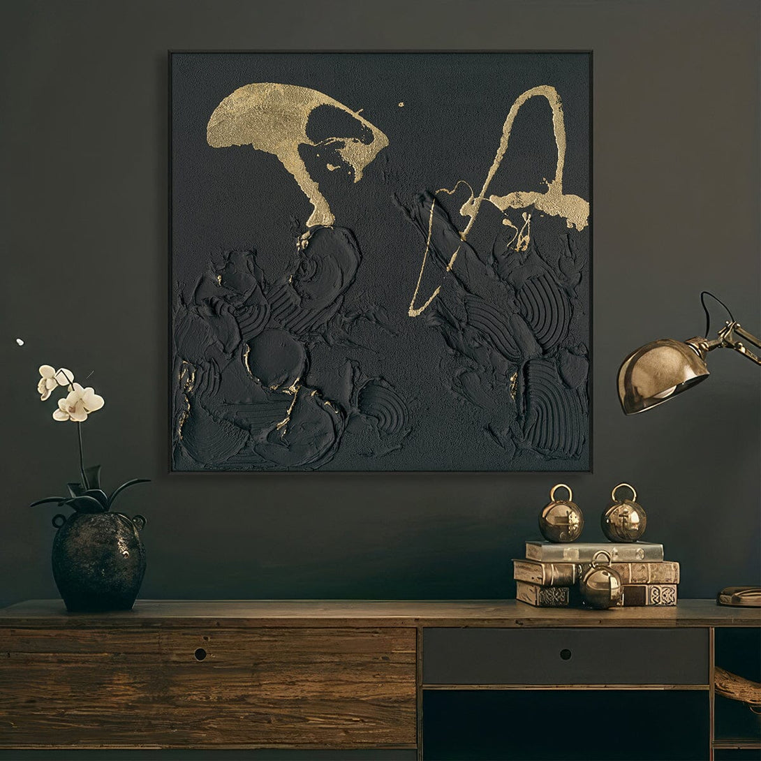 Golden Echo-Relief Black Abstract Painting #M2721 Painting artwepaint 