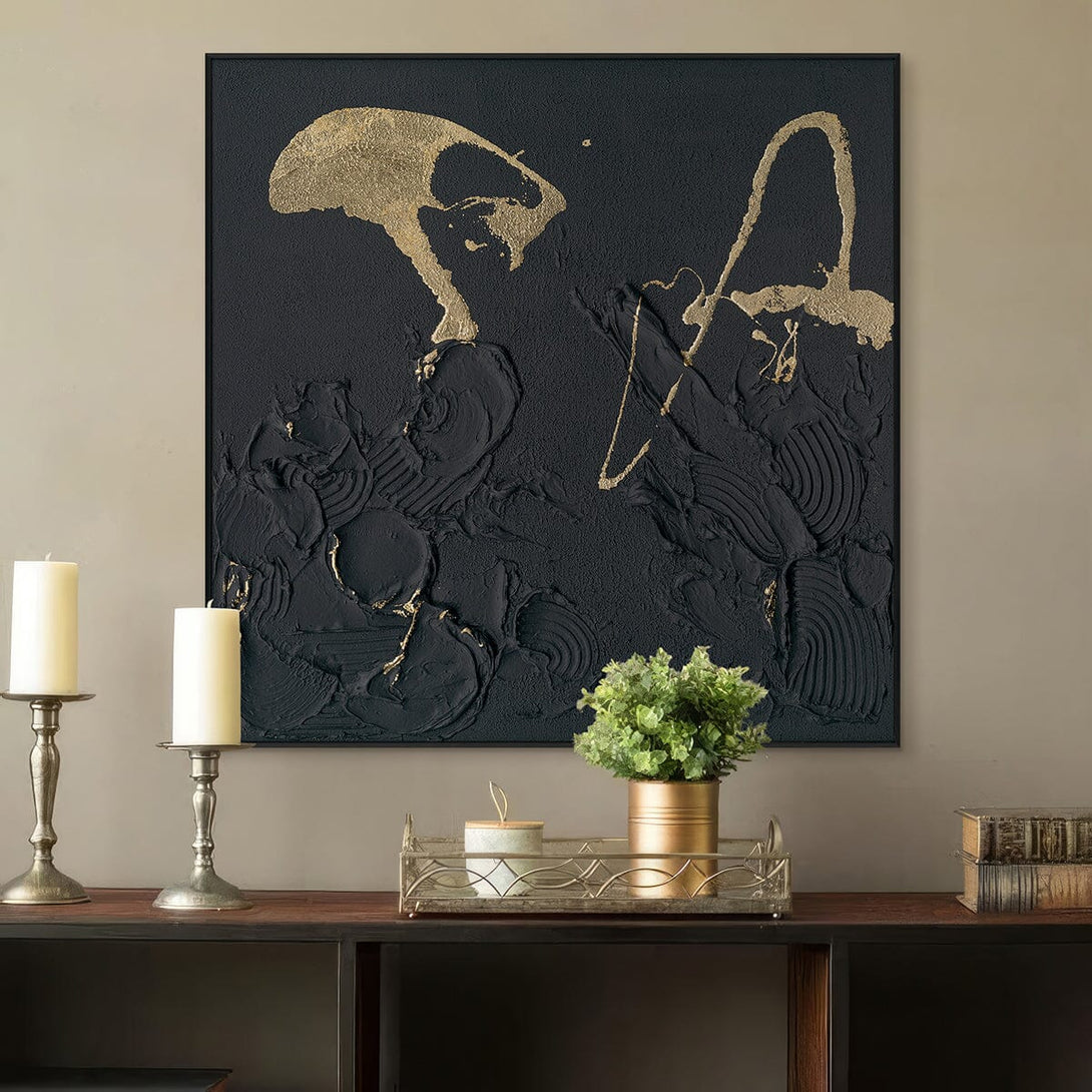 Golden Echo-Relief Black Abstract Painting #M2721 Painting artwepaint 