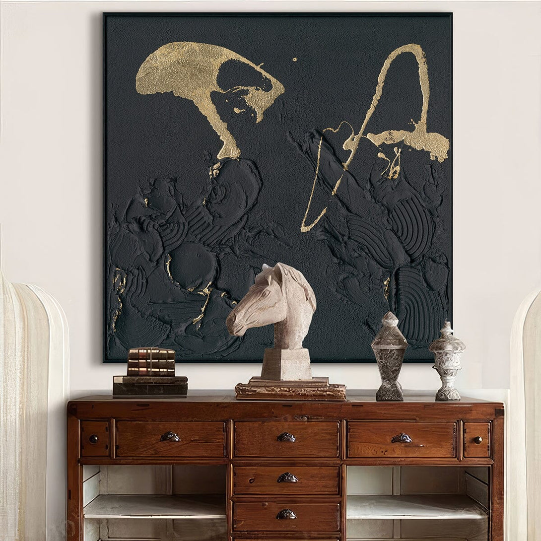 Golden Echo-Relief Black Abstract Painting #M2721 Painting artwepaint 