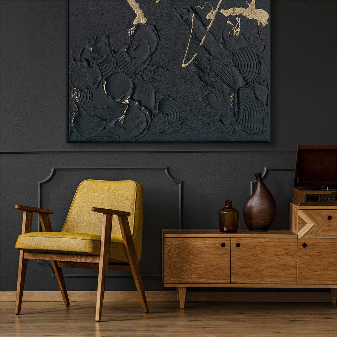 Golden Echo-Relief Black Abstract Painting #M2721 Painting artwepaint 