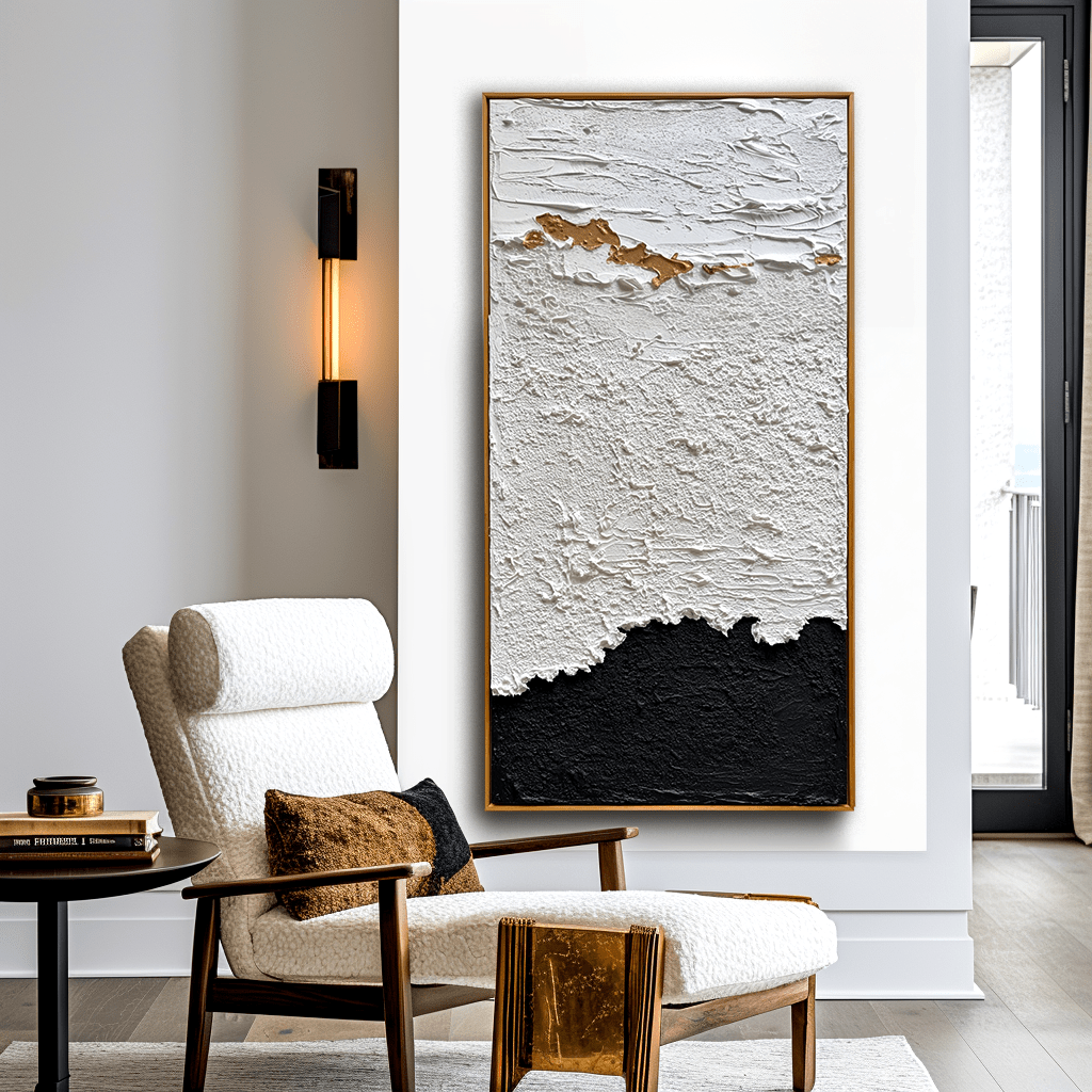 Golden Edge Harmony – Black and White Textured Abstract Painting #93042 Painting artwepaint 