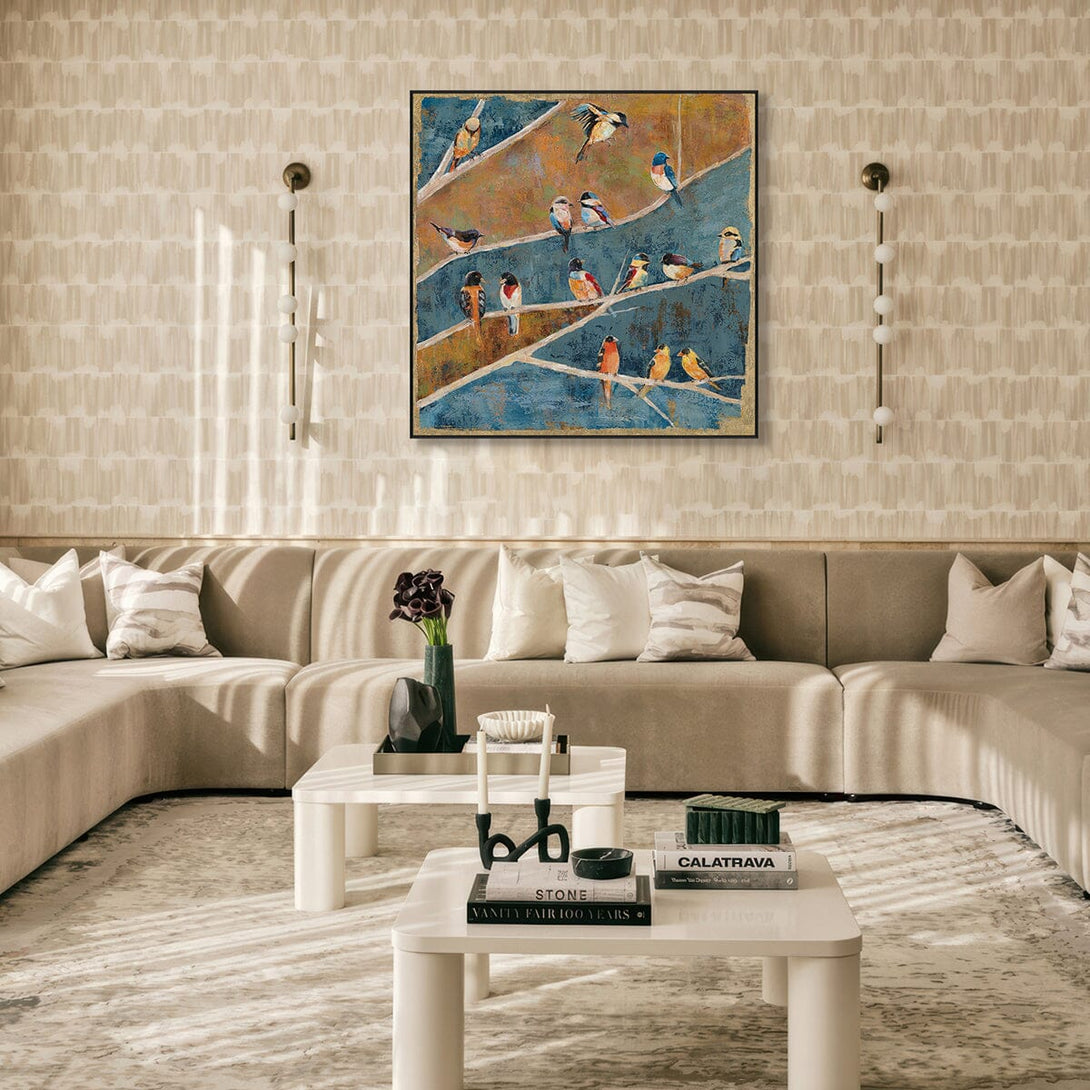 Golden Harmony - Perched Birds Art #M3552 Painting artwepaint 