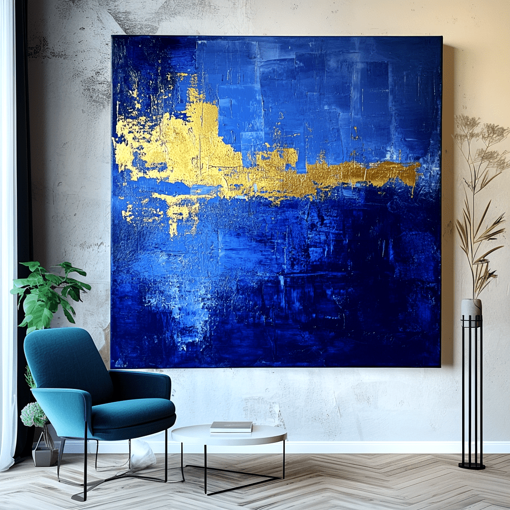 Golden Horizon – Blue Abstract Painting #83 Painting artwepaint 