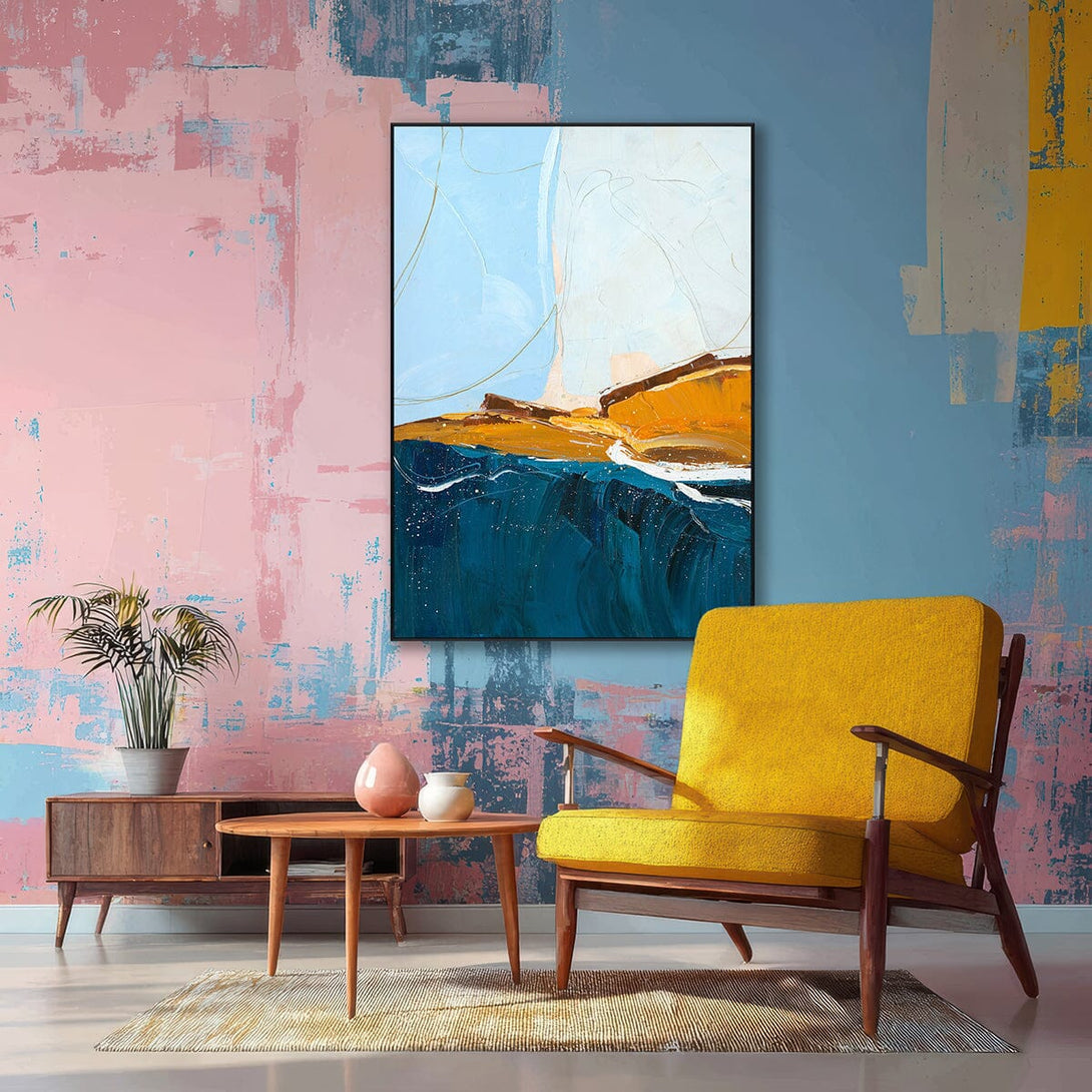 Golden Horizon-Blue & Ochre Abstract #I1712 Painting artwepaint 
