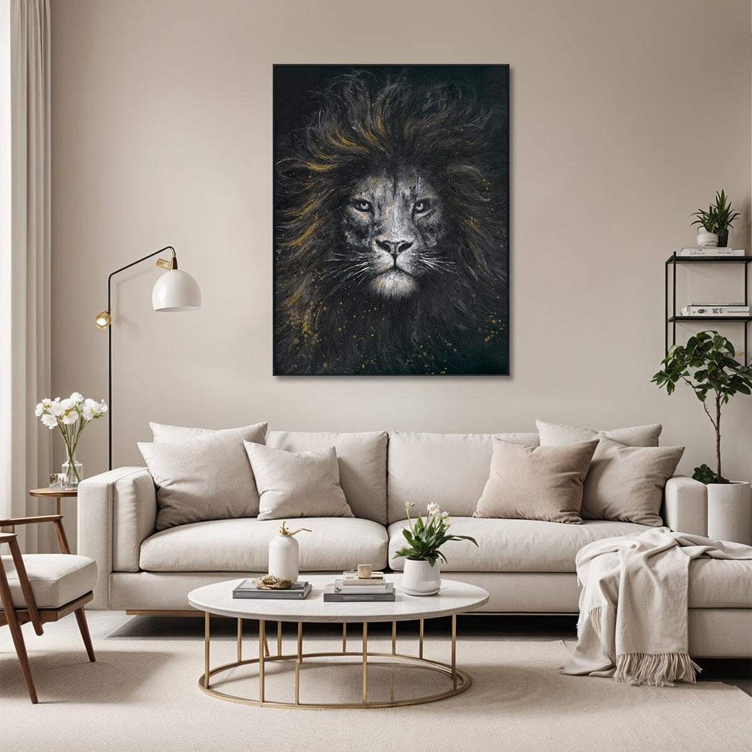 Golden Majesty - Black & Gold Lion Portrait #M4501 Painting artwepaint 