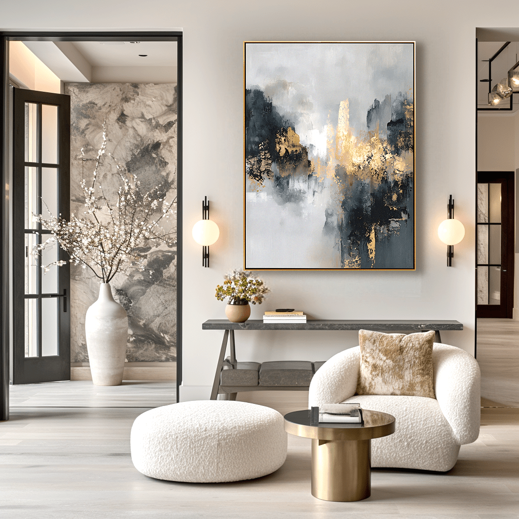 Golden Mist – Grey Abstract Painting #23 Painting artwepaint 